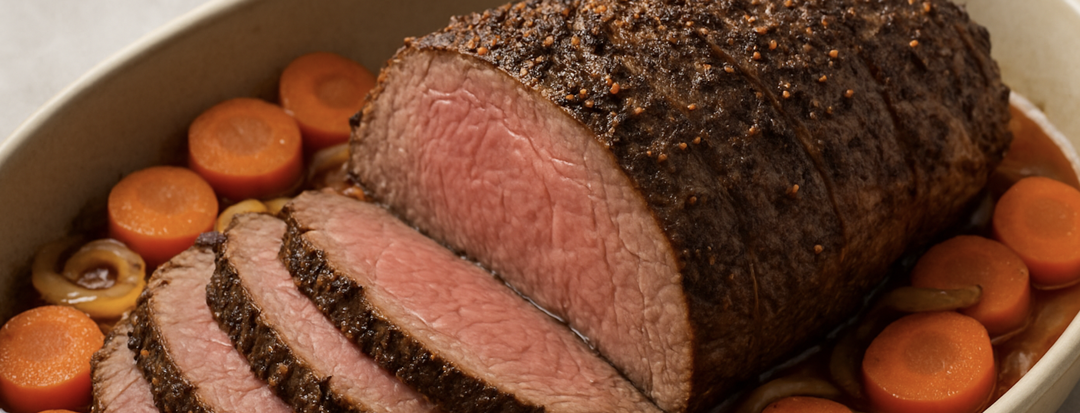 Rôti de bœuf à l’oignon et carottes cuit au four