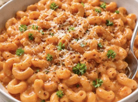 Macaronis sauce crémeuse tomate–carotte