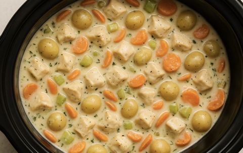 Mijoté de poulet et légumes dans une sauce crémeuse